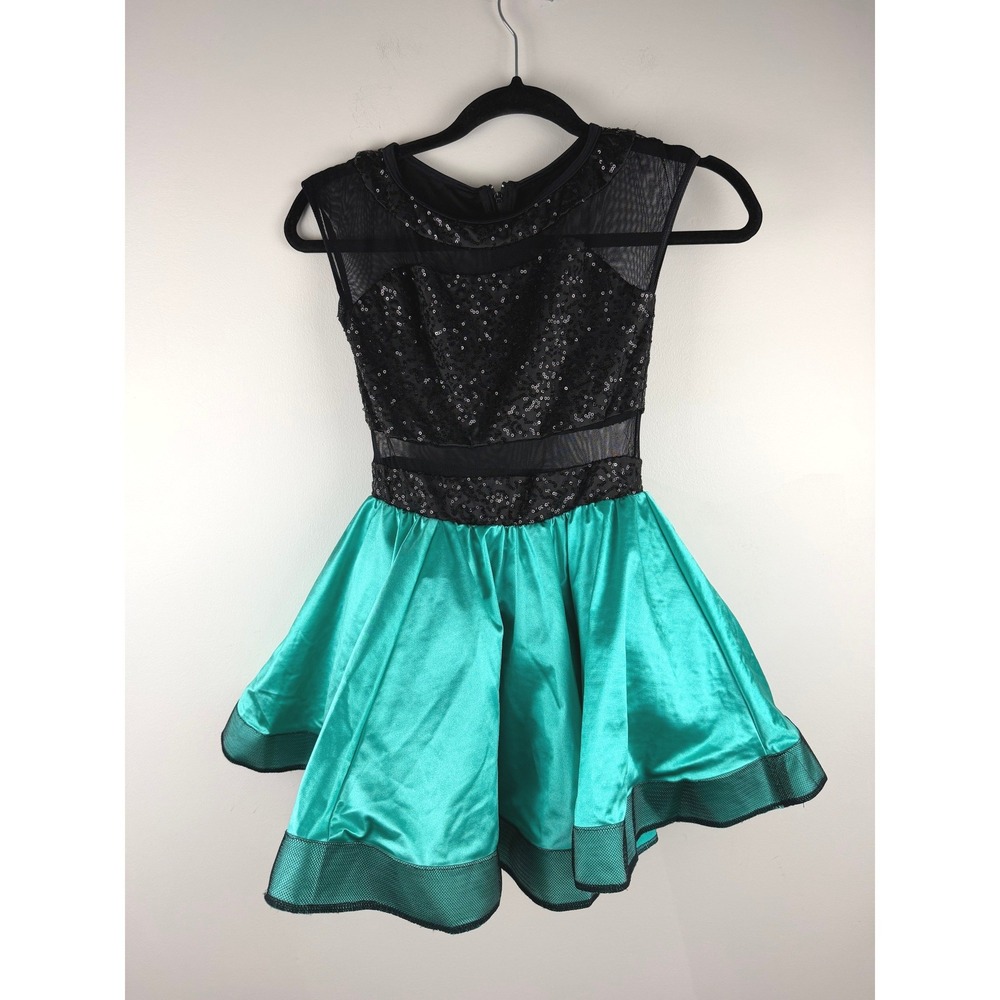 Weissman Anna Sun Sequin Dance Costume Teal Black LC 10138